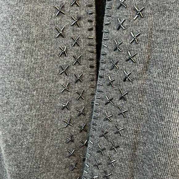Valerie Stevens Beaded Open Front Gray 2XL Cardigan 100% Merino!!! - Picture 7 of 13